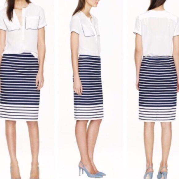 J. Crew Navy Striped Pencil Skirt Women's Size 8 - Picture 2 of 6